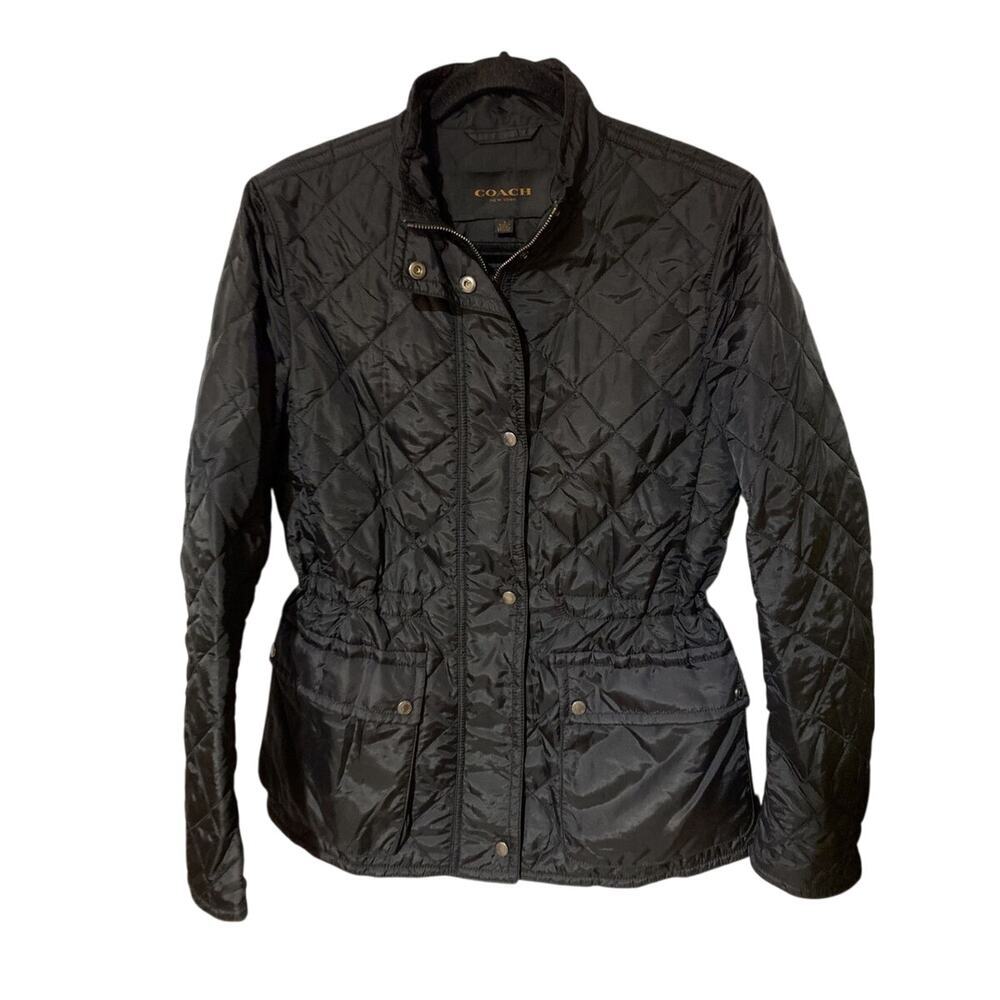Coach Puffer Quilted Lightweight‎ Cinched Waist Black Jacket Women's Medium NWT